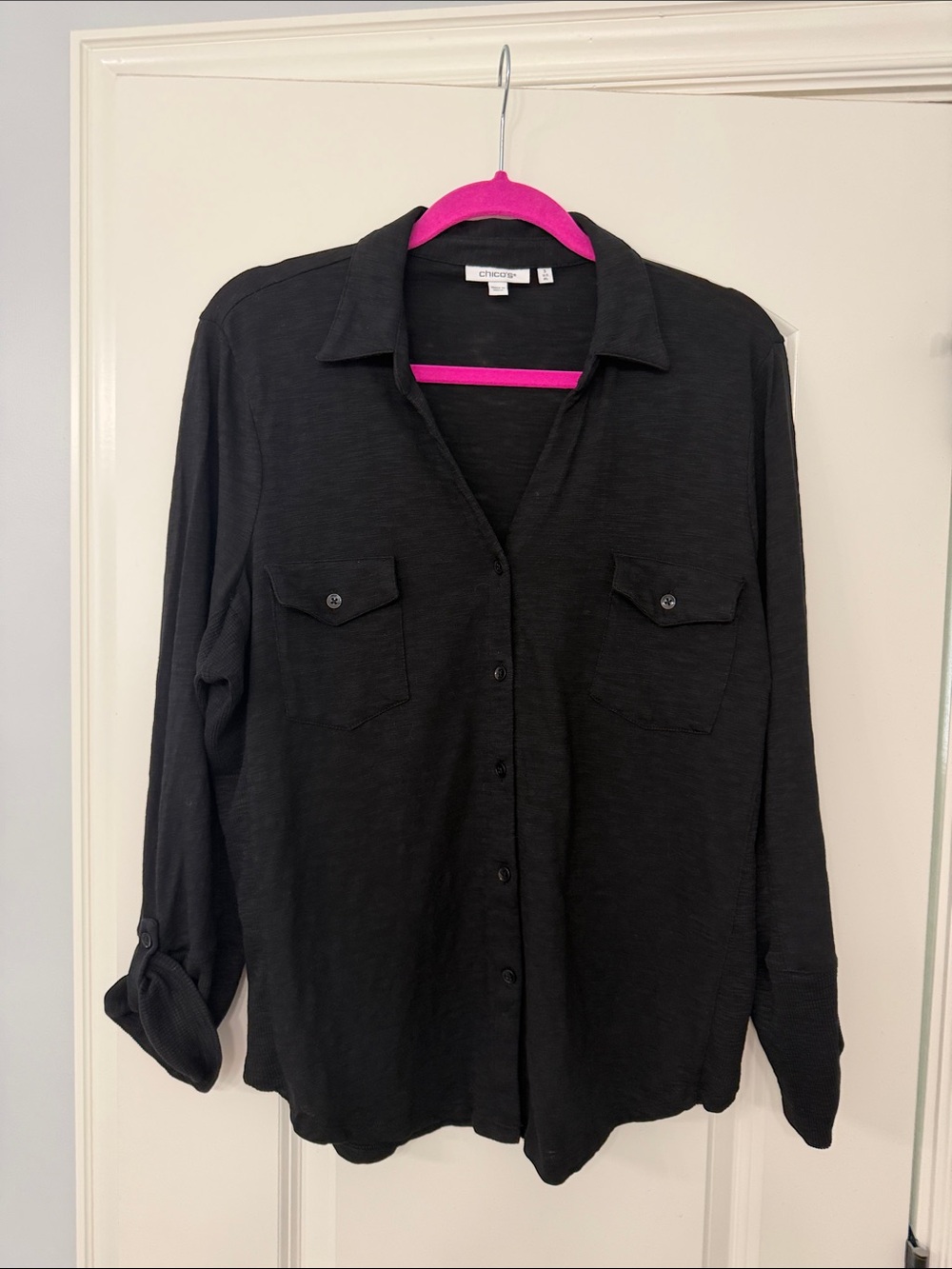 Chico's Black Button-Front Utility Blouse